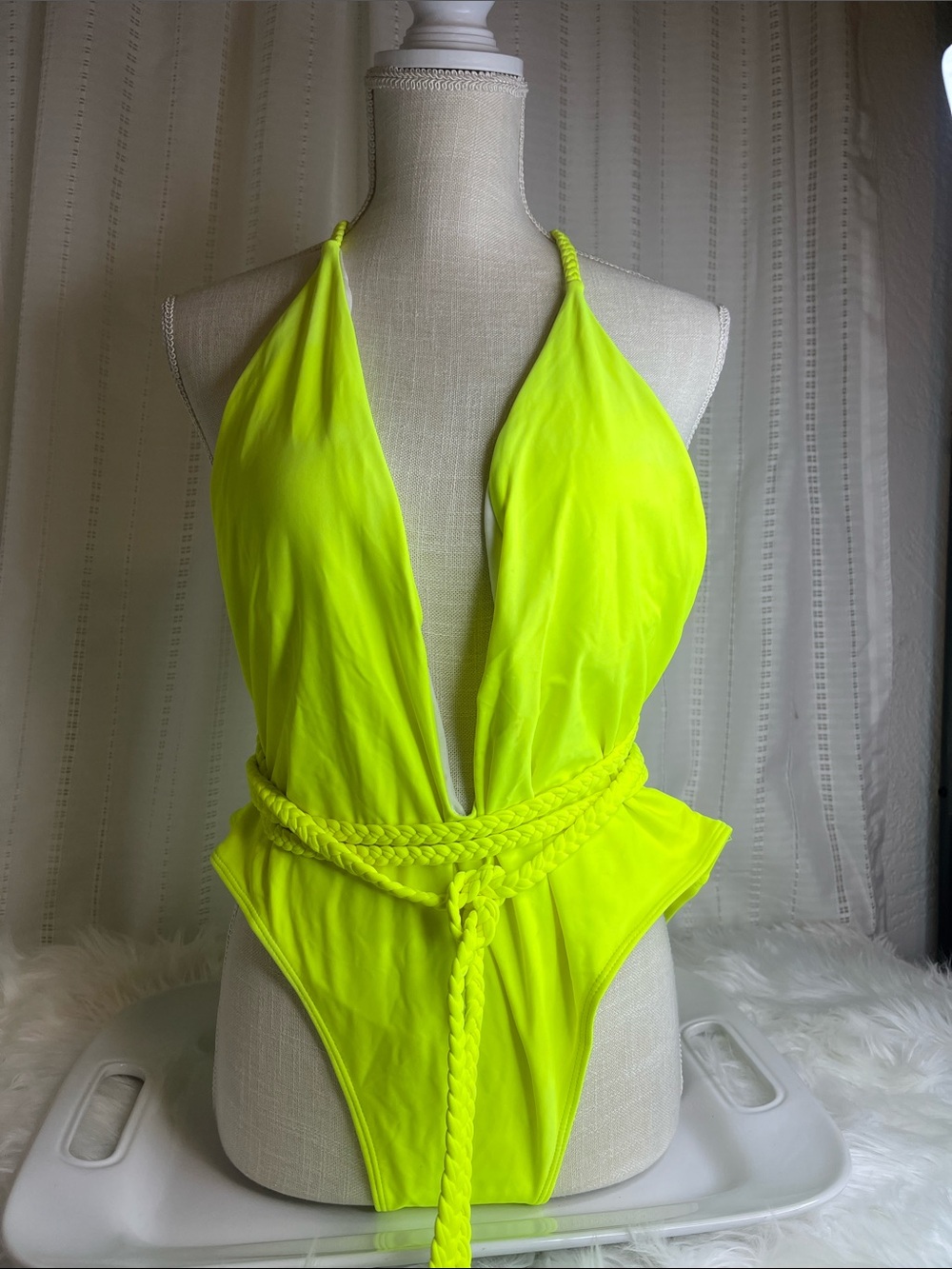 Neon Yellow Halter One-Piece Swimsuit
